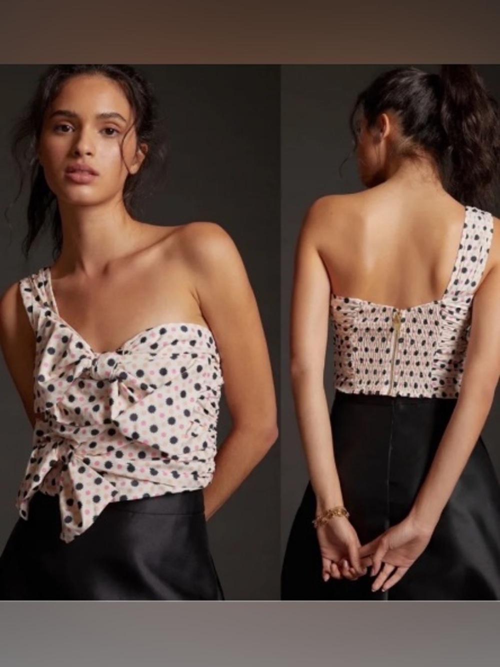 NWT Anthropologie Maeve Bow Polka Dot French One-Shoulder Tank Size 00 XXS $98